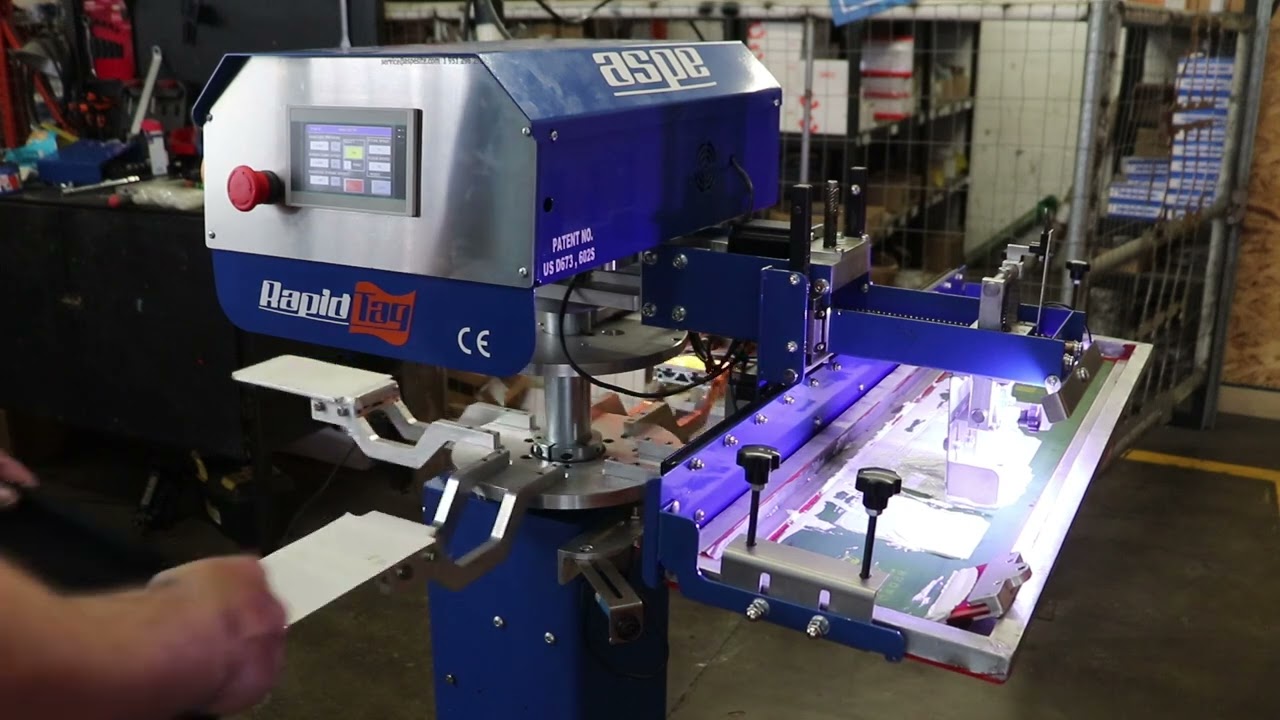 RapidTag automatic screen printing machine in action